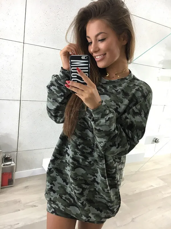 2019 Платье женское свободное короткое платье с длинным рукавом большого размера