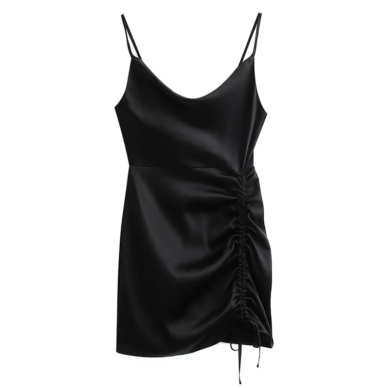 

ZXQJ женское черное мини-платье 2021 осеннее модное женское однотонное атласное облегающее платье без рукавов женское сексуальное платье с Кул...