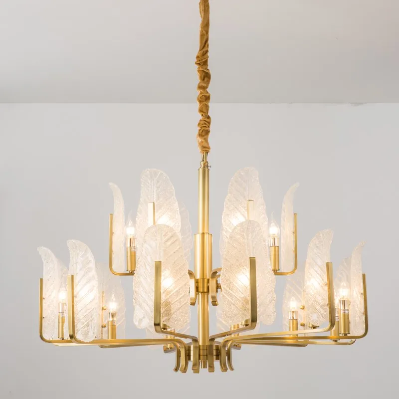 Hotel Lobby all Copper Chandelier candelabra Light American Rural Glass Leaf lamp E14 led Church chandeliers Project lighting|Люстры| |