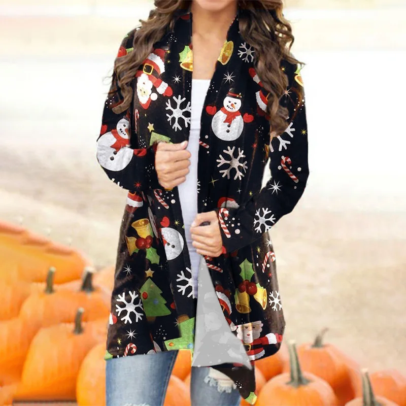 

Christmas Autumn Winter sweater Santa Claus printing Long sleeve knitting Cardigan Casual coat fall 20 women clothing sweaters