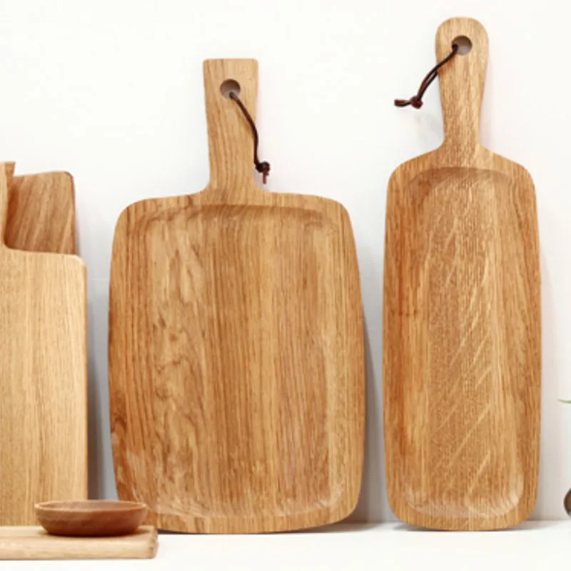 

Wooden Lunch Plate Bread Pizza Fruit Cake Assiettes Storage Serving Tray With Handle Kitchen Accessory Поднос Dessert Plates Set