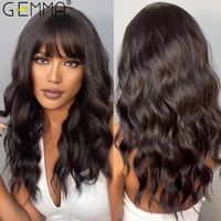 gemma long water wave womens wig dark brown synthetic wig with bangs for black women african american heat resistant hair