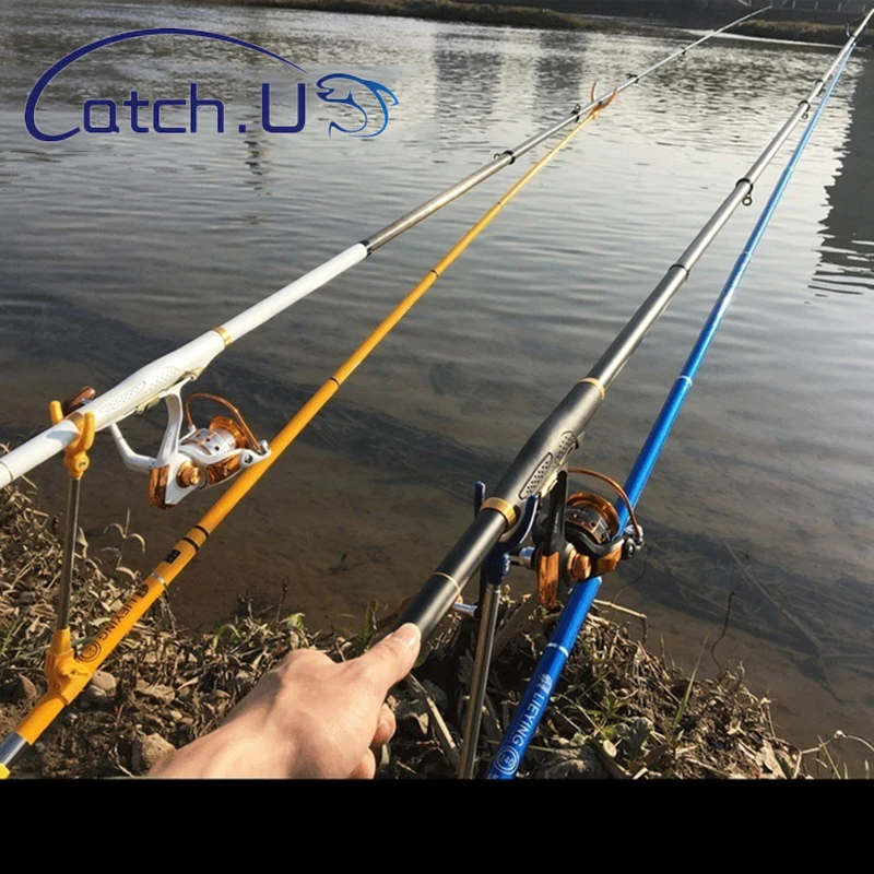 

Telescopic Spinning Fishing Rods Fishing Gear Hard Carbon Fiber Rock Hand Pole Fish Tackle Black/White Rod