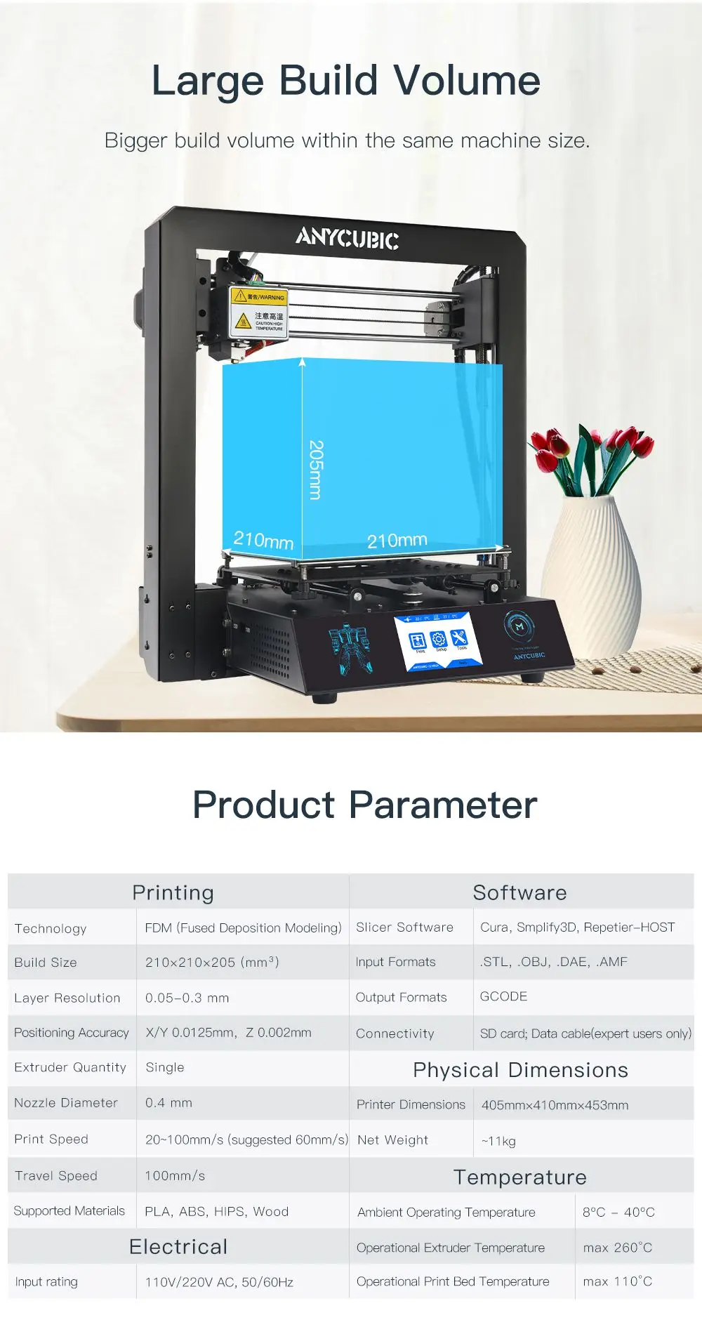 ANYCUBIC 3d принтер набор I3 Мега большой размер печати 3d принтер части рабочего стола Diy Набор экструдер 1,75 мм нить 3d Друкер