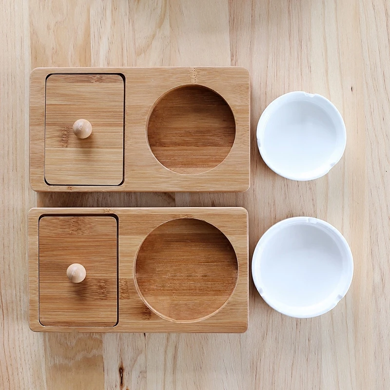 Лучшая домашняя пепельница с бамбуковым дном Керамическая маленькая коробка