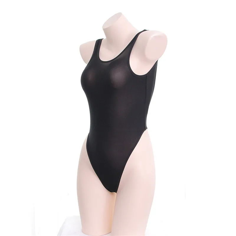 

one piece swimsuit women swimwear monokini sexy bikini Ice silk Solid color Vest Ultra thin Transparent Japanese student spa