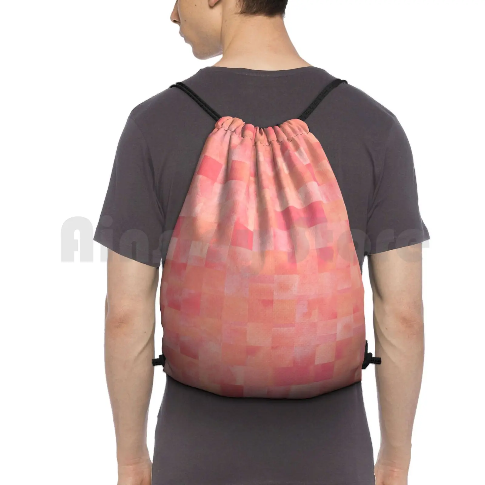 

Coral And Pink Painted Squares Pattern Backpack Drawstring Bag Riding Climbing Gym Bag Pattern Watercolor Coral Pink Peach