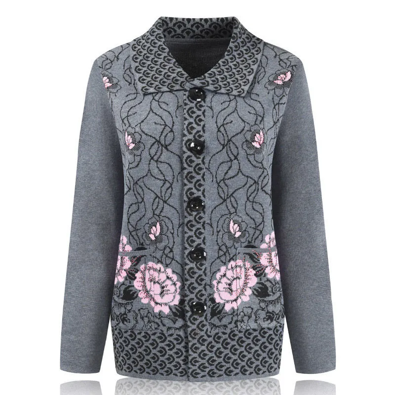 Женский трикотажный кардиган с принтом Осенний свитер для женщин среднего
