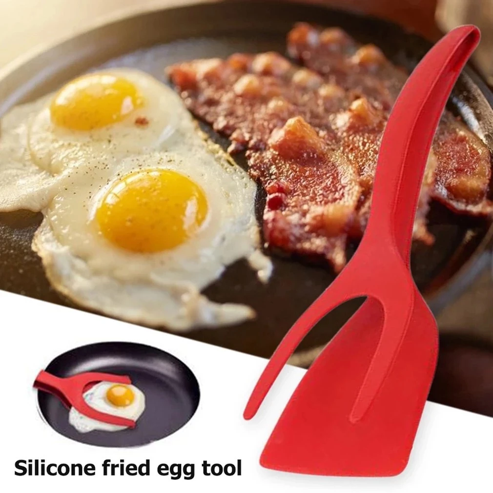 

2 In 1 Multifunctional Non-Stick Food Clip Tongs Fried Egg Cooking Turner Pancake Spatula Pizza Barbecue Omelet Kitchen Clamp