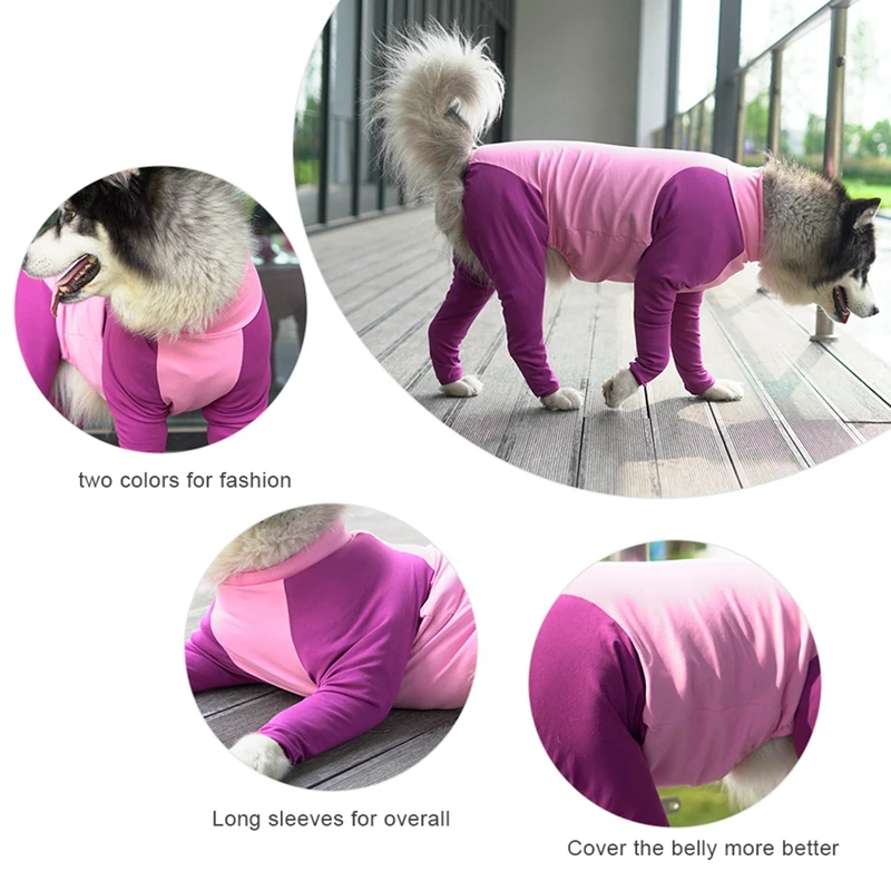 Pet Dressing Supplies Clothes High Elasticity Anti-Hair Falling Big Dog Four-Legged Jumpsuit Blue/Purple Powder | Дом и сад