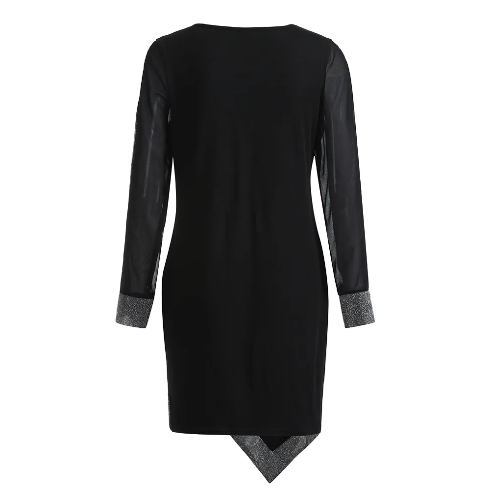 Модные женские облегающие Мини платья элегантные сетчатые с длинным рукавом