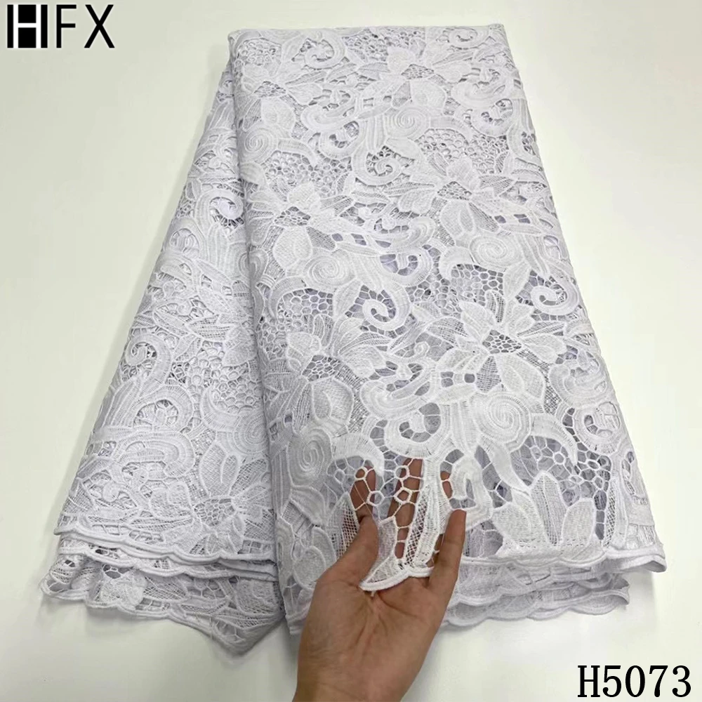 

HFX African Lace Fabric 2021 High Quality Guipure Cord Lace Water Soluble Fabric Nigerian Lace Fabrics For Party Dress F5073