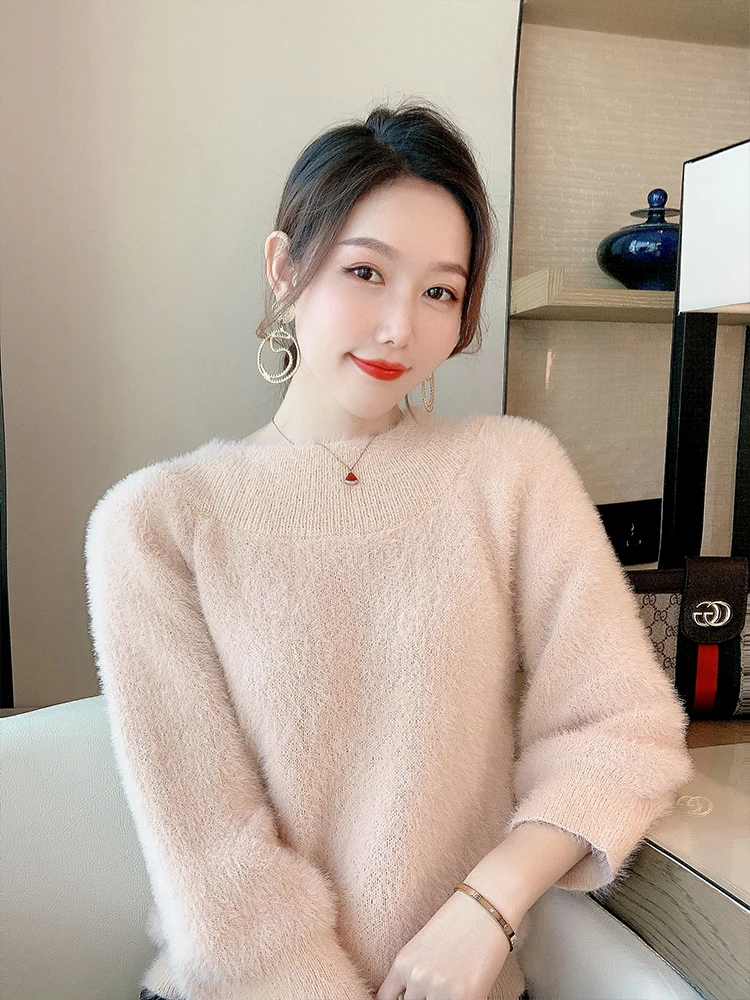 

Mink velvet women's sweater 2020 new foreign style reduced age long sleeve women's top loose and thin knitted bottoming shirt