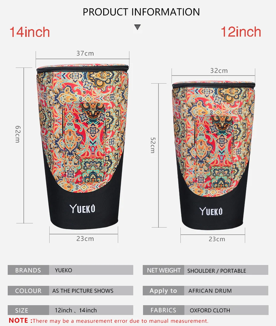 YUEKO новая сумка Djembe Африканский барабан сумка регулируемые плечевые ремни высокого качества трехслойная конструкция 12 дюймов 14 дюймов
