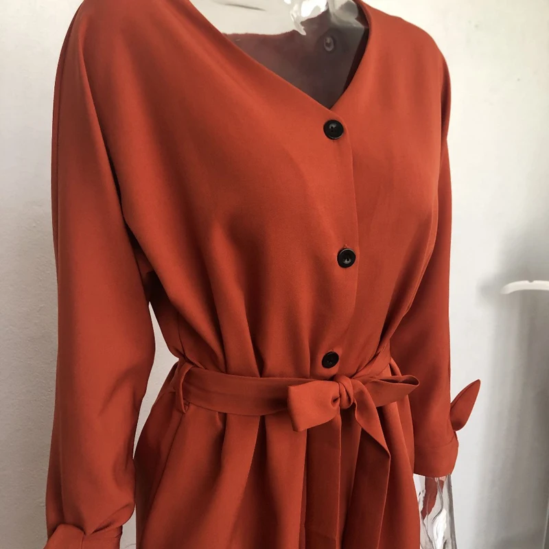

Sexy v Neck Autumn Long Sleeve Women Dress Ladies Sashes Button Casual Office Dress 2020 New Fashion Women Midi Dress Vintage