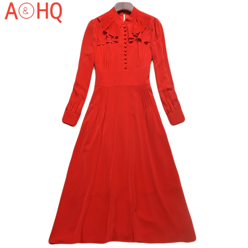 

Long Dress High Quality 2021 Autumn New Women'S Fashion Workplace Party Casual Vacation Vintage Elegant Chic Long Sleeve Dresses