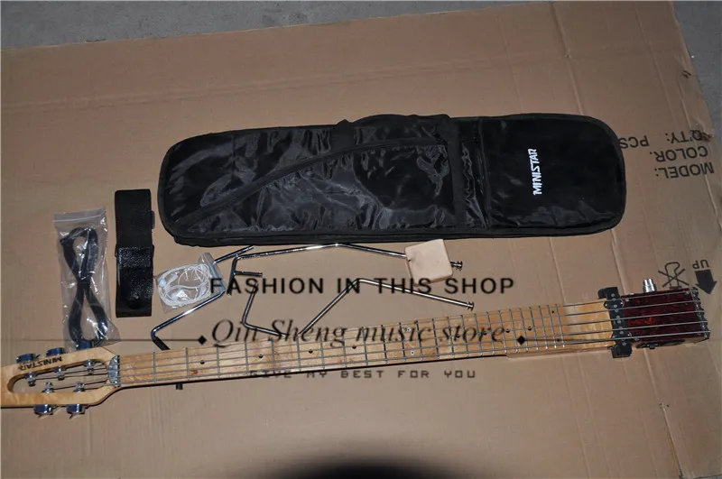free shipping custom 4\5 strings mini electric bass guitar 9V cell box\battery holder mute \ portable\travel maple neck | Спорт и