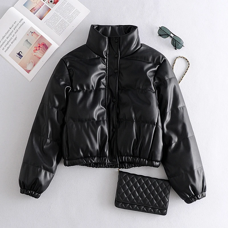 

Куртка женская короткая из искусственной кожи, на молнии, на осень/зиму