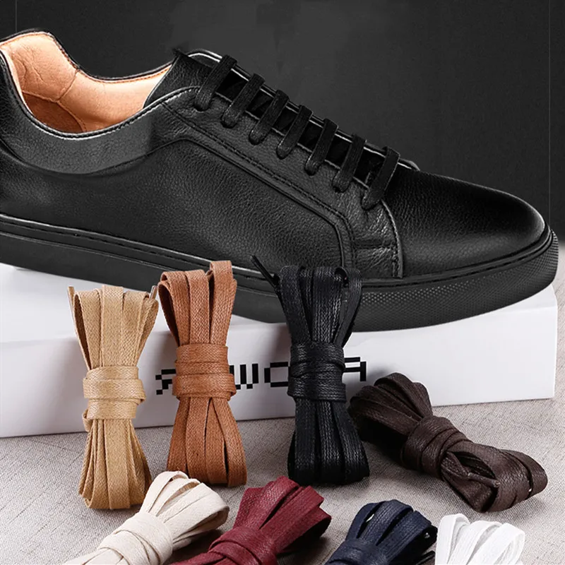 Яркие цветные Вощеные шнурки для обуви 140 см/55 дюймов черные на плоской подошве