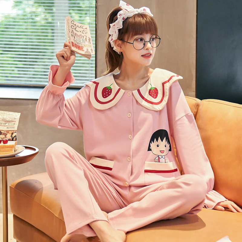 

Пижамный комплект Женский в японском стиле, милая одежда для сна, Аниме Пижама Чиби Маруко-чан с героями мультфильмов, милая бабочка, домашн...
