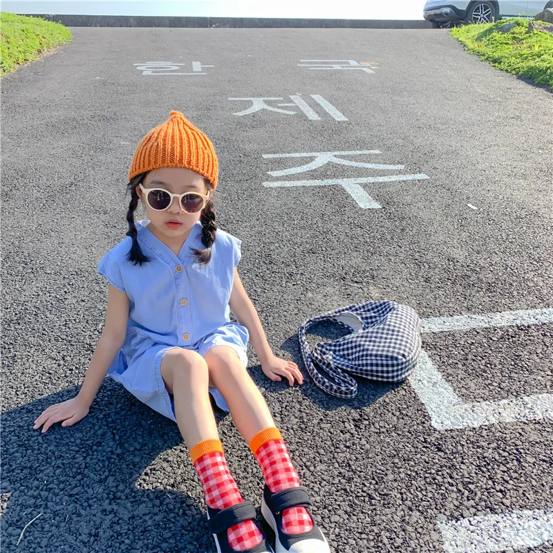 

Korean style summer children loose jumpsuits boys girls denim sleeveless one-piece clothes