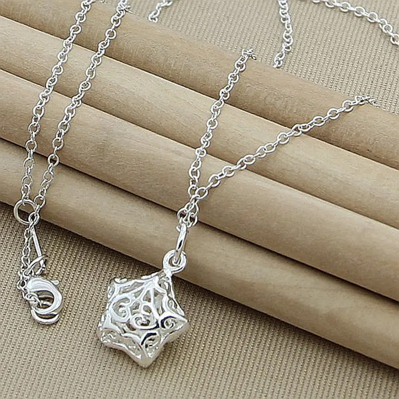 

925 Sterling Silver Star Ball Pendant Necklace 18 inch Chain For Woman Wedding Engagement Party Charm Jewelry