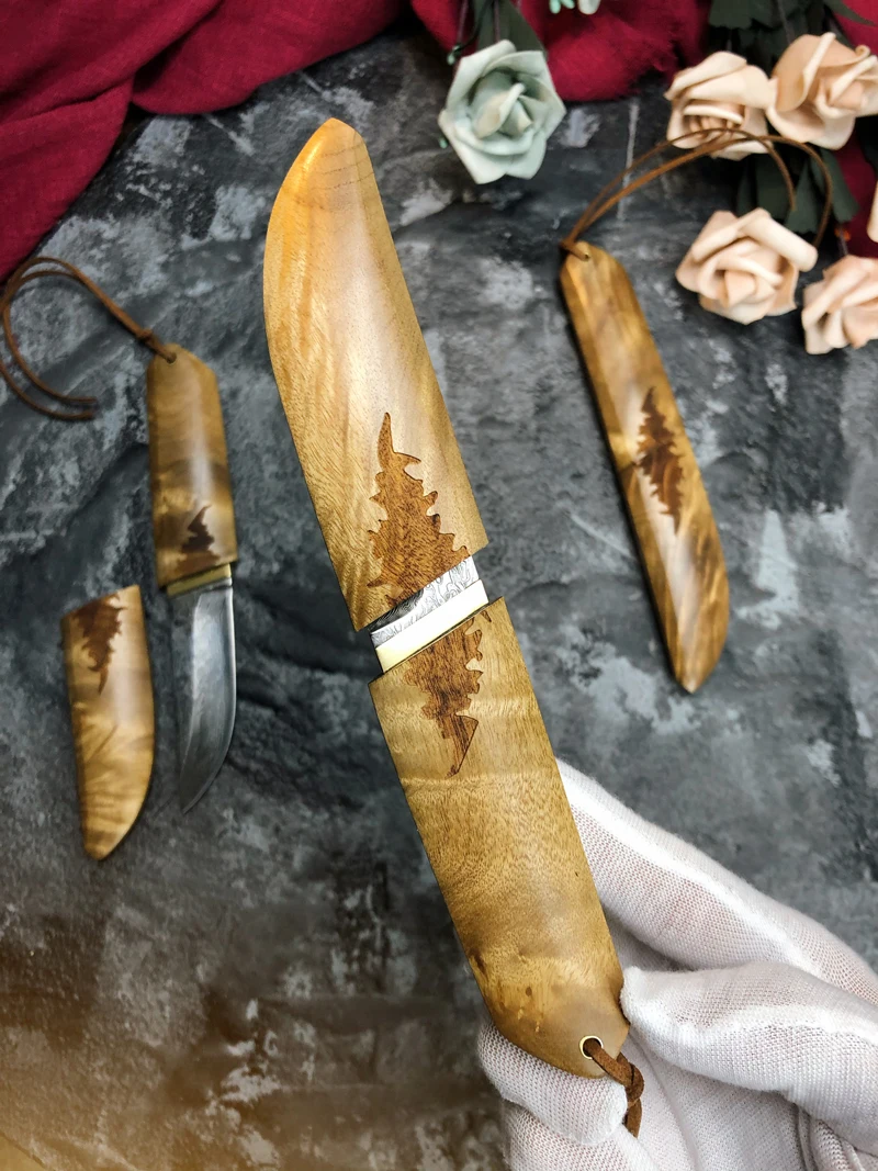 VG10 Damascus steel 75 layers, white shadow wood Japanese sword sharp camping hunting outdoor knife series (Samurai style)