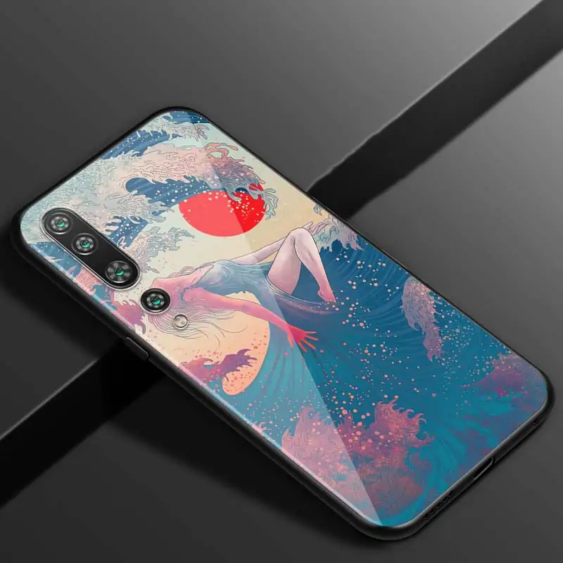 

Japanese Wave Art For Xiaomi Mi Note 10 Ultra 5G 9 SE 8 A3 A2 A1 6X Poco M2 Pro Play F1 Lite 5G Bright Black Phone Case