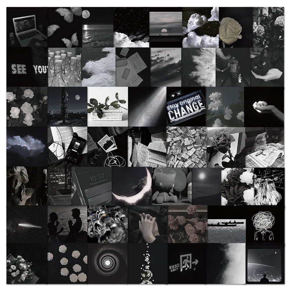

10/30/50PCS Ins Black and White Cold Cruel Moonlight Graffiti Stickers Suitcase Notebook Mobile Phone Stickers Wholesale