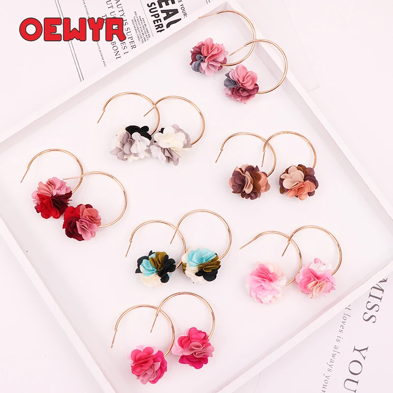 Красочные большие серьги-кольца с цветами 2019 Модные Этнические женские серьги