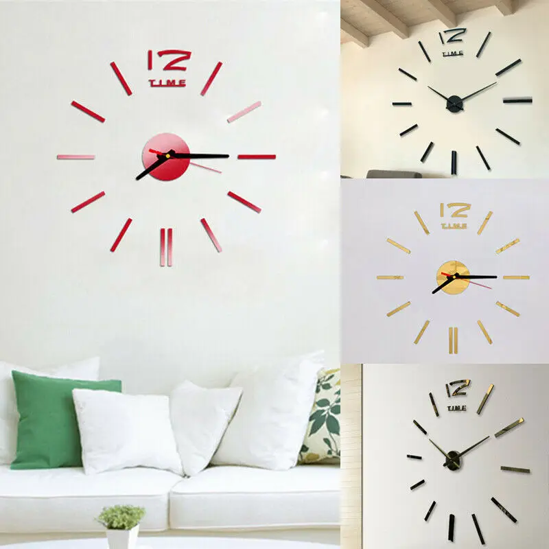 3D зеркальные настенные часы наклейка сделай сам современные большие наклейки