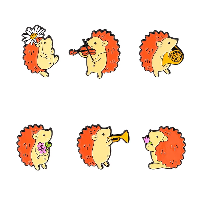 

Vivid Hedgehog Playing Music Hedgehog Brooch Cartoon Small Animal Badge Enamel Pin Brooches for Kids Bag Coat Lapel Accessories