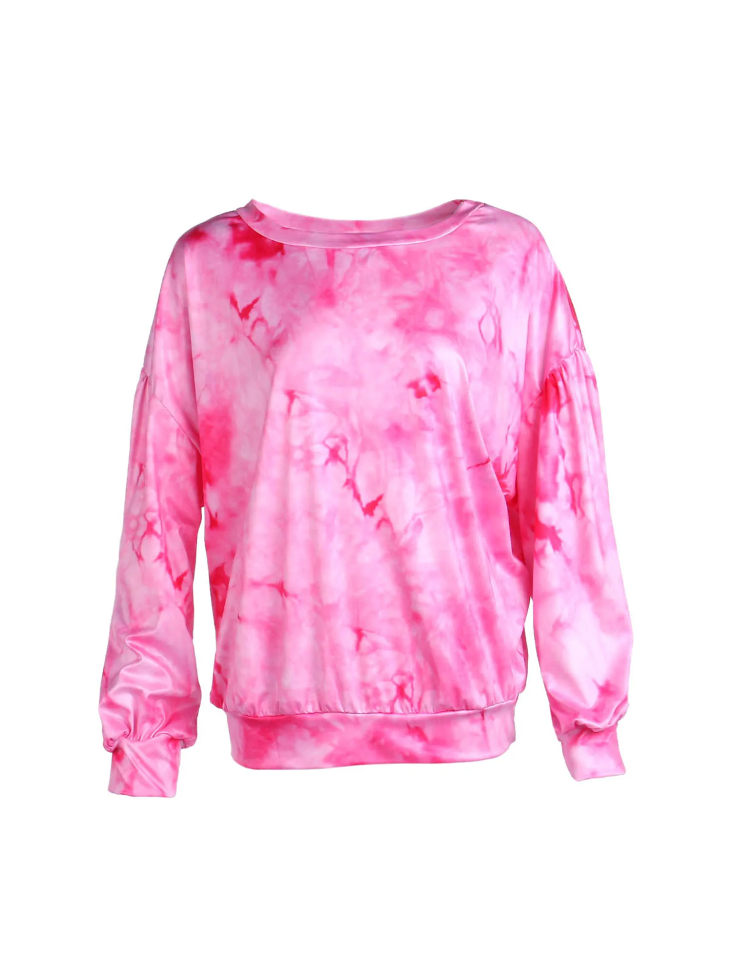 

Women Personality Tie-dye Gradient Color Puff Sleeve Round Neck T-shirt Summer Long-sleeved O Neck Sweatshirt