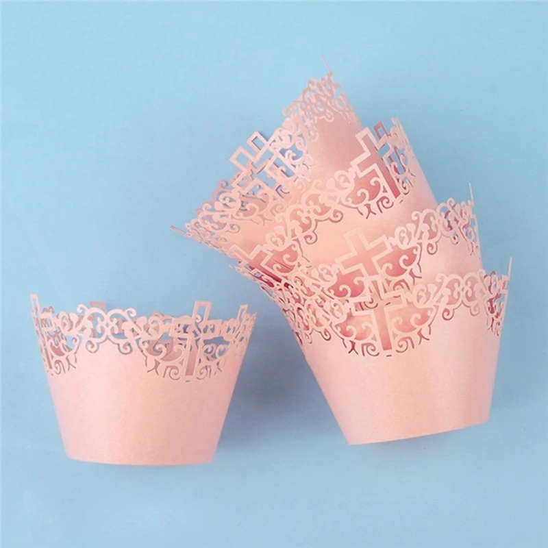 50Pcs Lace Out Cross Vine Paper Cake Cupcake Wrappers Baking Cup Case Trays for Wedding Party Decoration Supplies