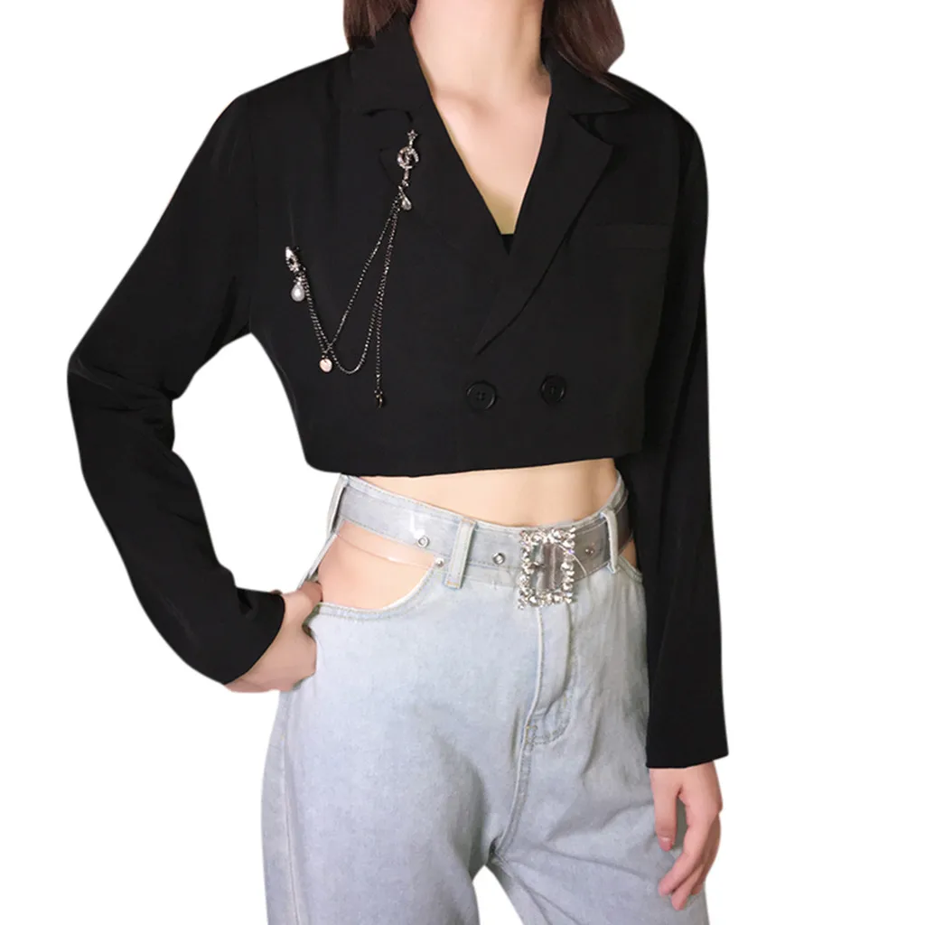 Уличный короткий Блейзер женский укороченный пиджак Повседневный Женский