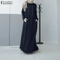zanzea women double breasted button dress 2021 long sleeve kaftan dress loose casual maxi dresses abaya hijab dresses vestido