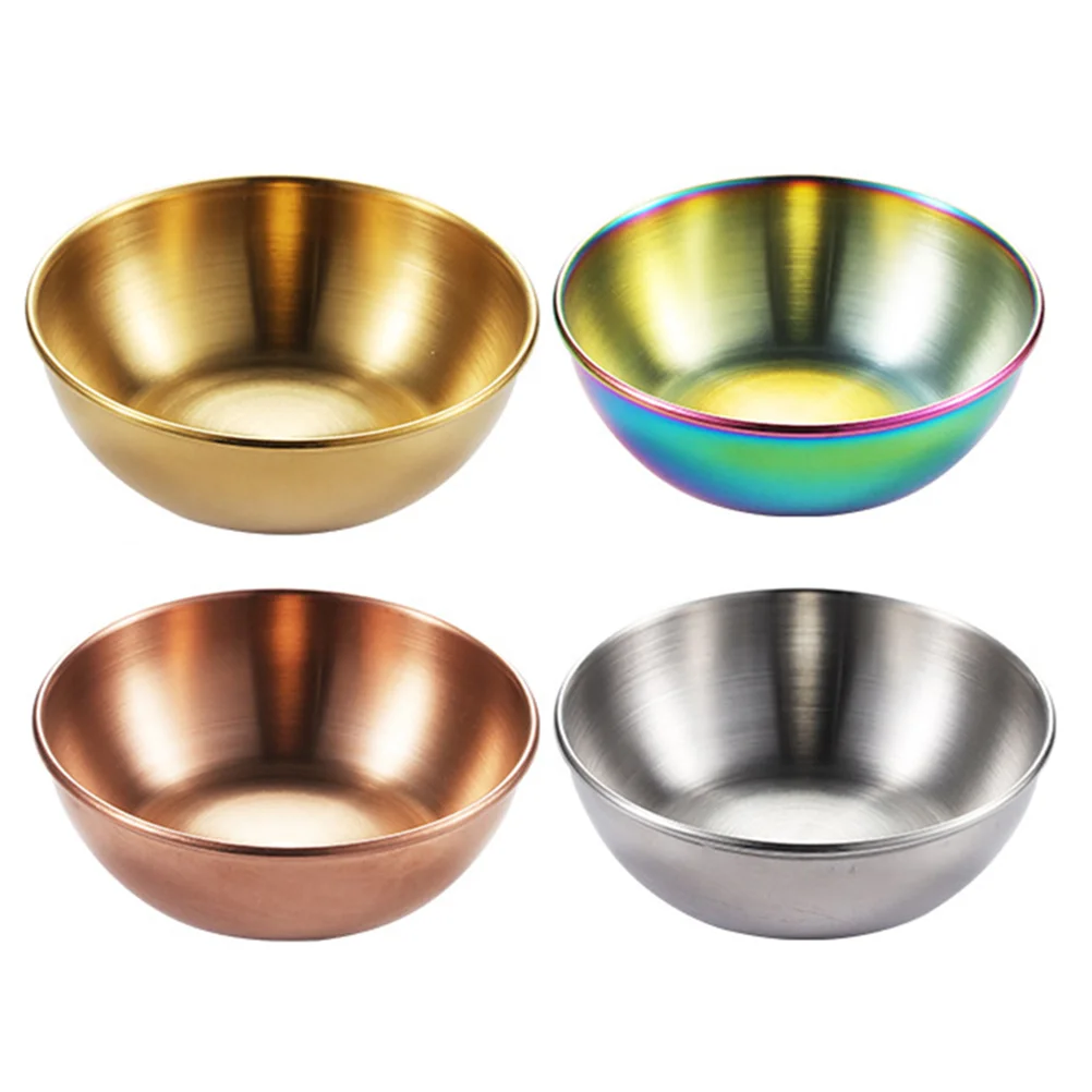 

4Pcs Seasoning Dish Round Vinegar Holder Stainless Steel Sauce Bowl Tableware