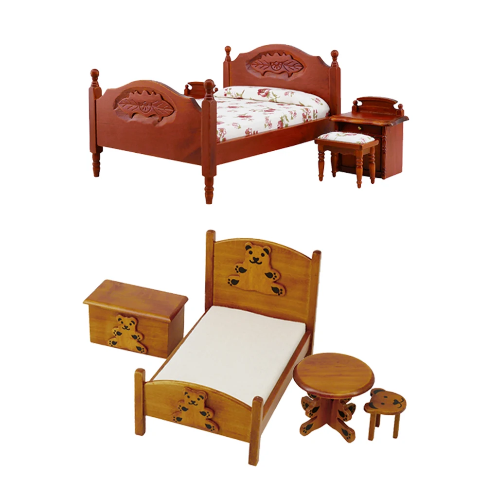 Винтажный деревянный кукольный домик кровать прикроватный шкаф набор для ног