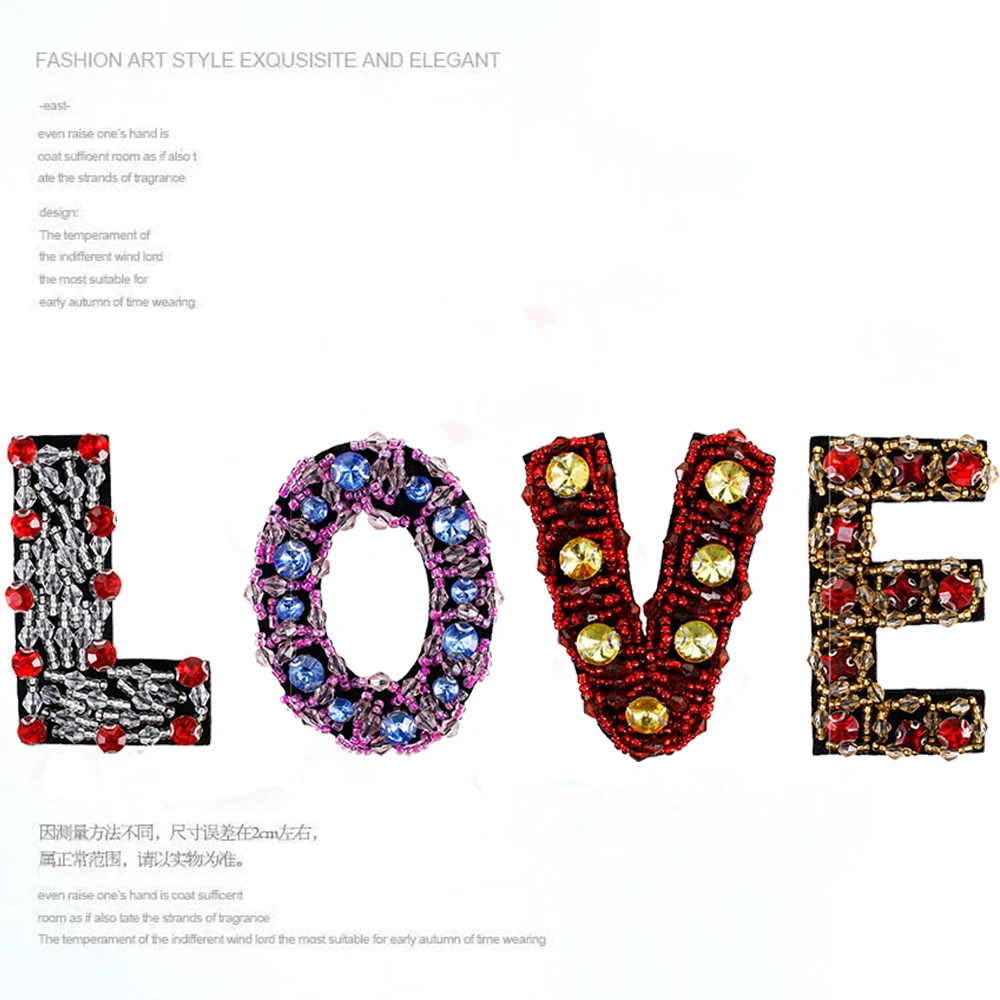 

beaded embroidery patch love letter cartoon patches for hats bag badges applique patches for clothing EQ-2889