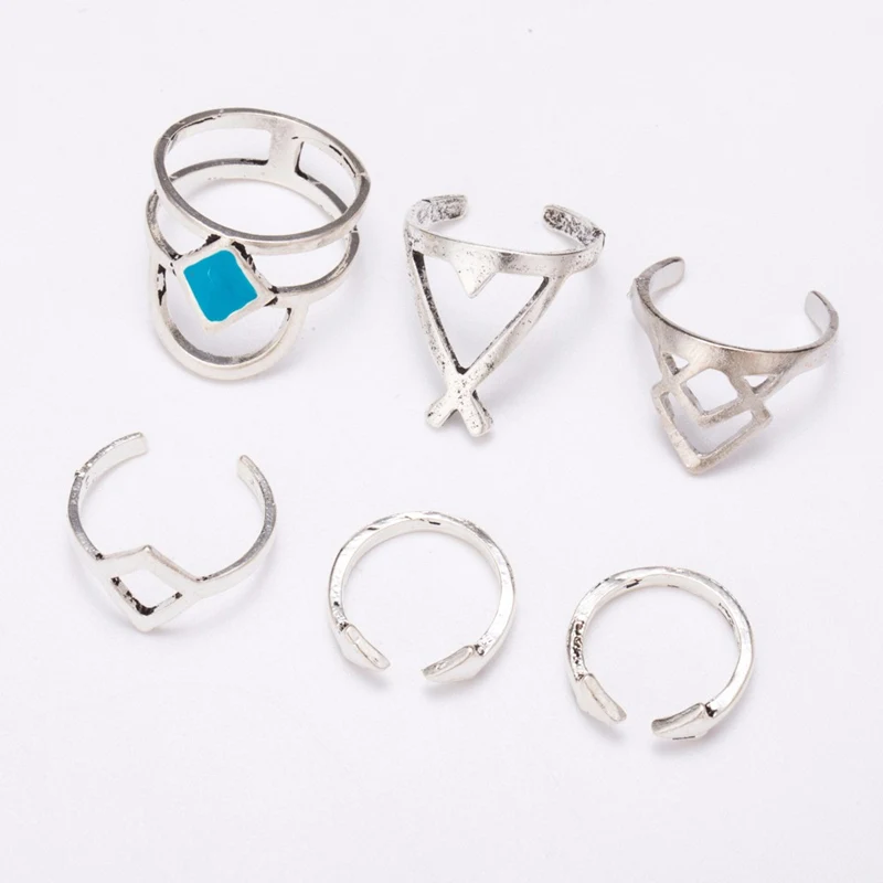 R059 Silver color 6 шт./лот, уникальный комплект панк-колец с кристаллами в виде листьев, стильные кольца золотого цвета на кастет для женщин, кольца на палец средней длины, кольца на кончик пальца, набор колец на цепочке - Цвет основного камня: R059 Silver color