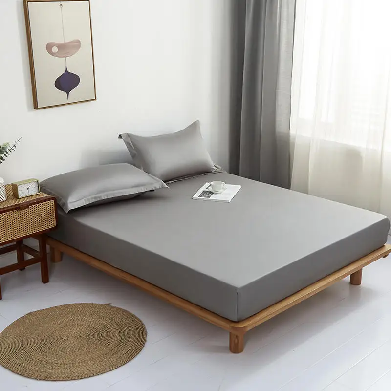 Постельное белье 1 шт. хлопковые простыни темно серого цвета на резинке для