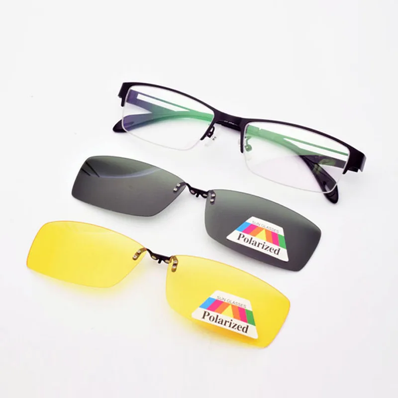 Мужские коричневые оправы из нержавеющей стали 2 шт. магнитные солнцезащитные