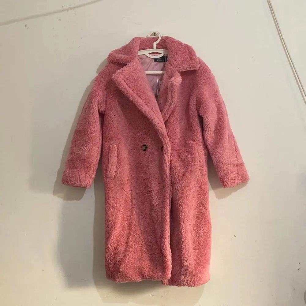 pink Зима, плюшевое пальто из искусственного меха, для женщин, для улицы, большие размеры, куртки и пальто, женская верхняя одежда, овечья шерсть, пальто, cwf0004-5 - Цвет: pink