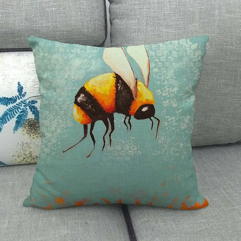 Чехол для подушки на диван с декоративным дизайном пчелы, размером 45х45 см, из льна/хлопка высокого качества.