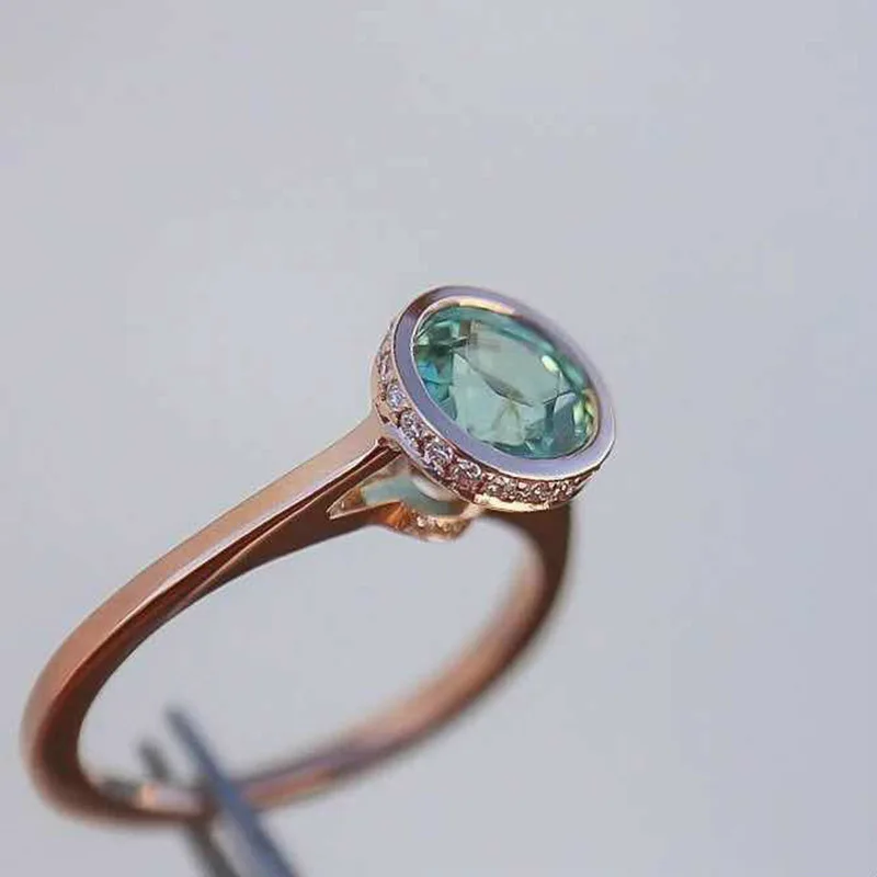 

Exquisite Rose Gold Round Cut Green Crystal Rings Fashion Simple Bridal Engagement Wedding Ring Anniversary Gift Fine Jewelry