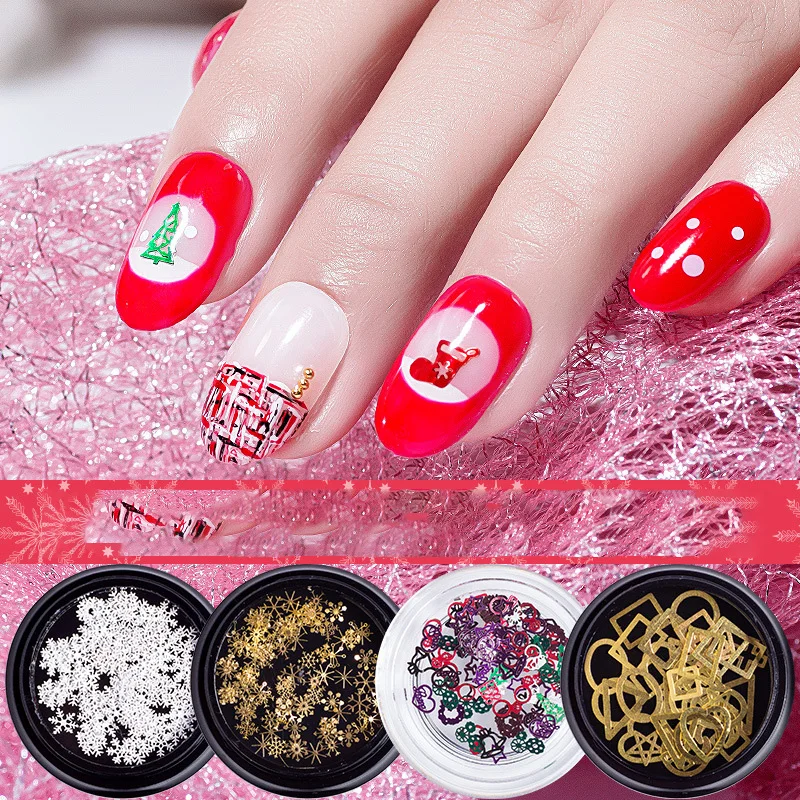 

DIY Christmas Nail Art Ornaments Christmas Snow Sequins Mixed Snowflak Computer Tablets Color Hollow Metal Nail Art Accessories