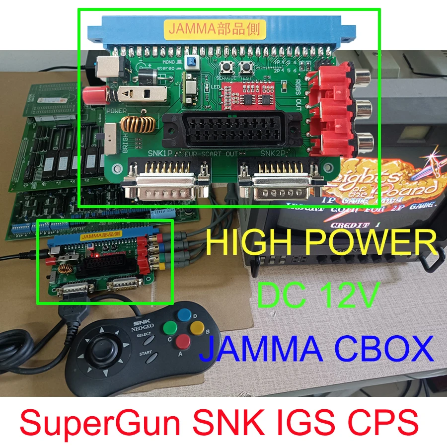 

Upgraded SuperGun DC 12V CBOX Arcade Game Converter JAMMA To SNK DB15 Gamepad RGBS SCART Output for CPS1/2/3 SNK IGS Pandora