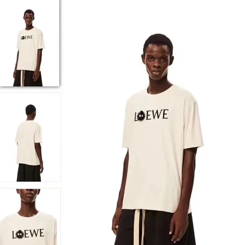 

Wuyuemay New Summer Trendy Brand Design Casual Versatile Letter Printing Tassel Embroidered Logo on Back Crew Neck T-shirt Unsex