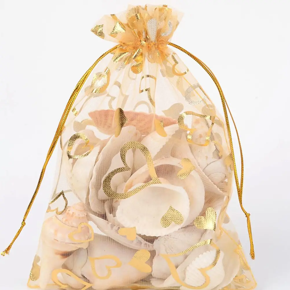Подарочные сумки из органзы с узором в виде сердца подарочные на шнурке для