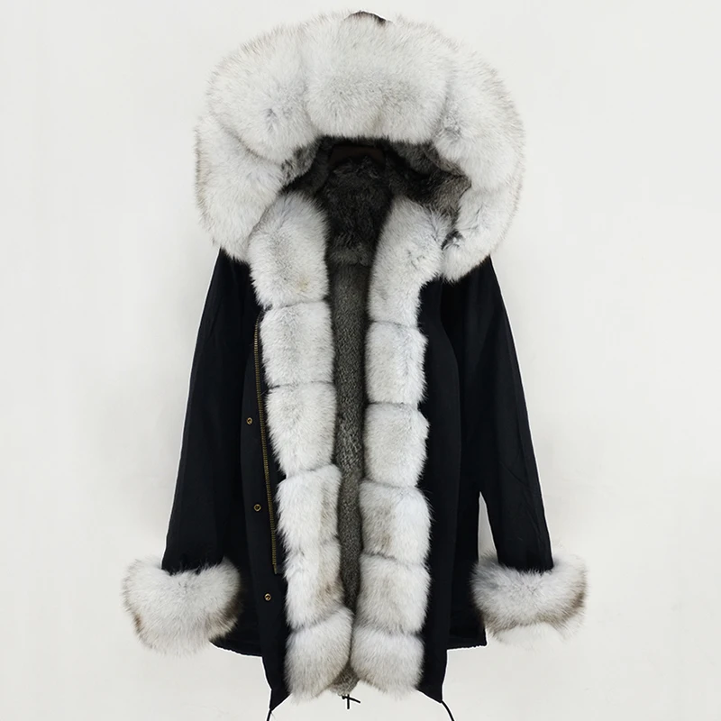 Женская парка с капюшоном теплая длинная куртка воротником из 2020 натурального